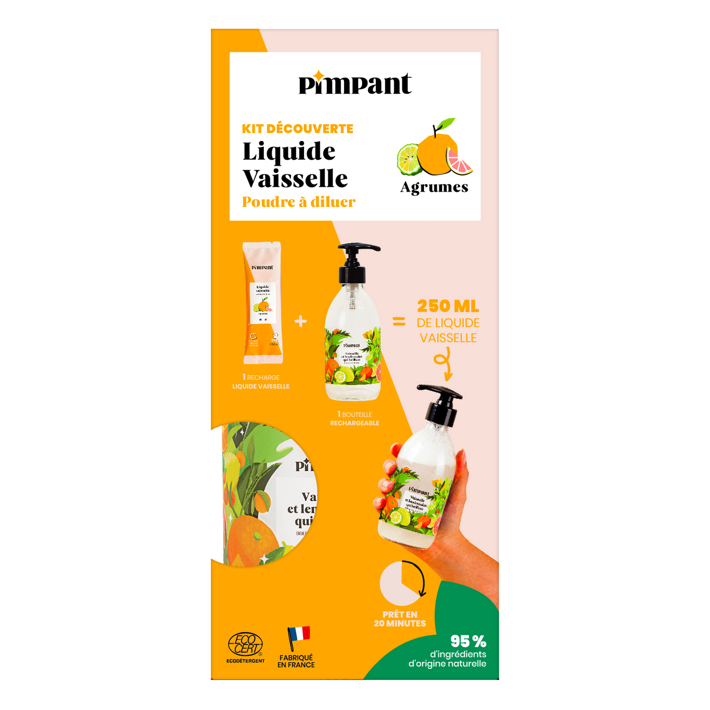 Pimpant -- Kit découverte liquide vaisselle agrumes (1 bouteille + 1 stick) - 250 ml