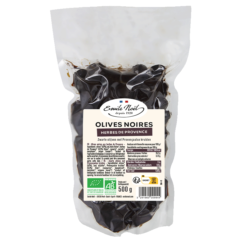 émile Noël -- Olives noires herbes de provence bio - 500 g