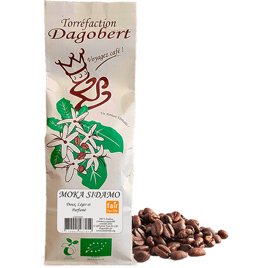 Les Cafés Dagobert -- Moka sidamo 100% arabica, bio et equitable - grains (origine Ethiopie) - 500 g